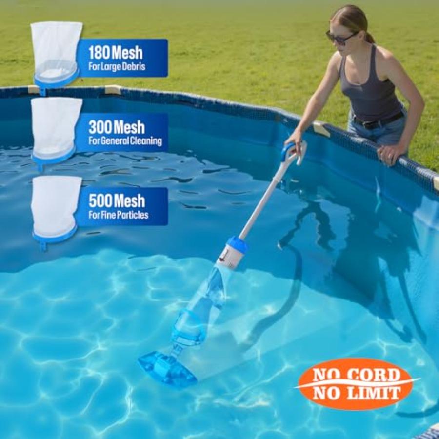 Cordless Handheld Pool Vacuum with Telescopic Pole for Above Ground and Inground Pools Spas Hot Tubs 19 GPM High-Performance Su