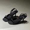New square toe ankle strap silver satin bow high heel cool slippers thin heel open-toed women's sandals
