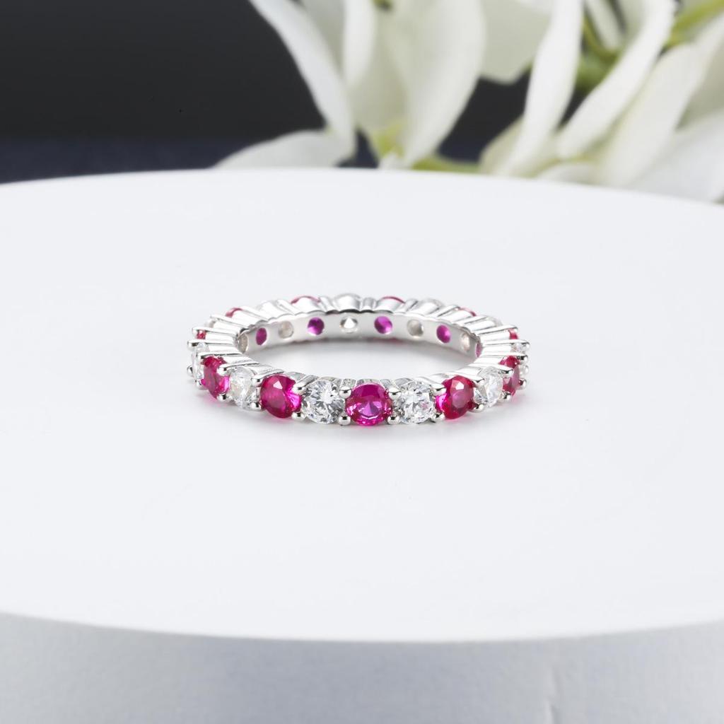 S925 Sterling Silver High Carbon Diamond Eternity Ring - Women's Simple Stackable Full Diamond Design