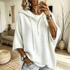 Maglione Casual da Donna con Cappuccio, Manica a Tre Quarti, Coulisse, Bottoni, Vestibilità Larga