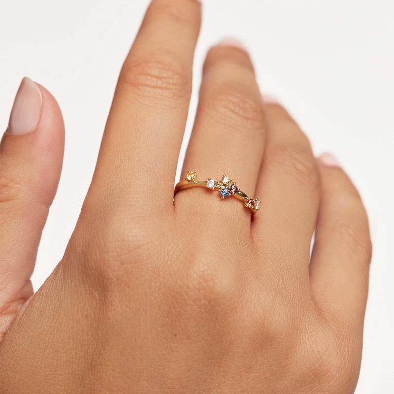 European Spanish Minimalist Crown Zircon Ring with Multicolor Diamonds for Women