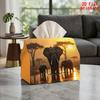 2D Flat 1pc, Tissue Box. Elephant Sunset Pattern Napkin Dispenser, Reusable, Daily Desktop Tissue Organizer, Suitable for Kitchen Living Room Bedroom