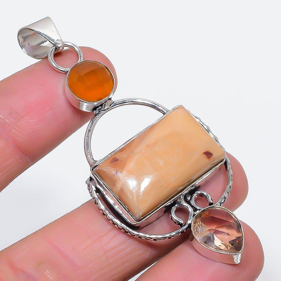 

Natural Orange Aventurine, Carnelian 925 Sterling Silver Pendant 2.84 y8e12