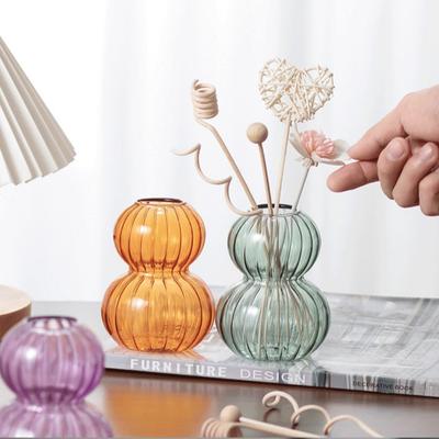 Colored Transparent Glass Vases Hydroponic Flower Vase Nordic Style Striped Gourd Shaped Vase Home Decor Housewarming Gift
