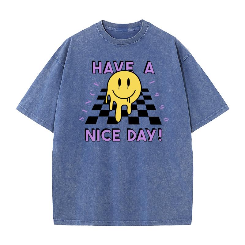 Happy Face Crewneck Washed Tshirts Mother Day Gift Idea Tops Tees Short Sleeve Funny  Cotton Fabric Washed Tshirts Male