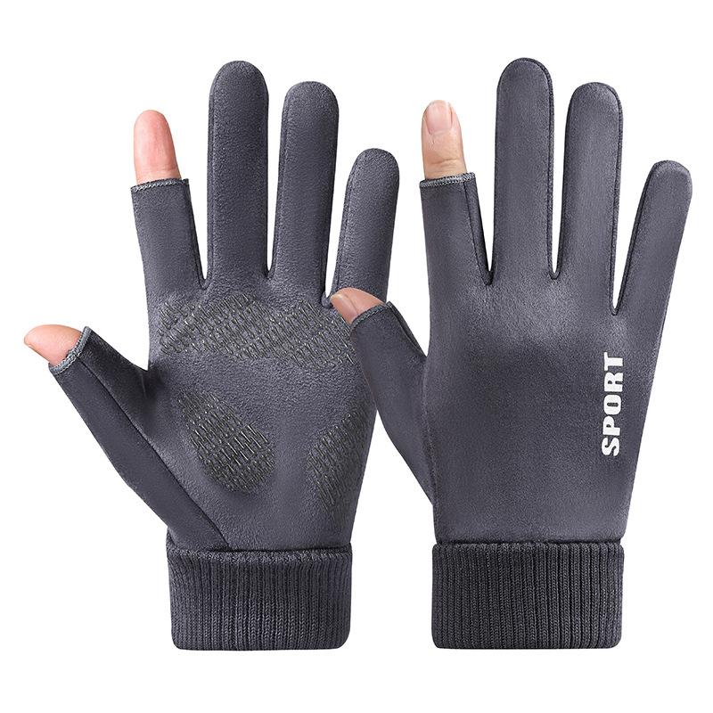Gloves for Winter Anti Cold Windproof Warm Insulation Velvet Touch Screen Outdoor Cycling Driving Motorcycle Delivery Half Finger Leakage