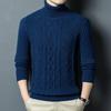 2025 Winter Korean Style Men's High-Neck Jacquard Sweater - Casual Knit Base Layer for Middle-Aged & Young