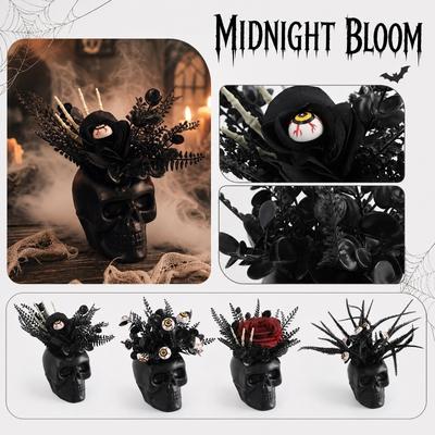 Pot à Fleurs en Plastique en Forme de Crâne avec Arrangement Floral Artificiel Décoration d'Halloween Intérieur Extérieur Style Gothique Poterie Crâne