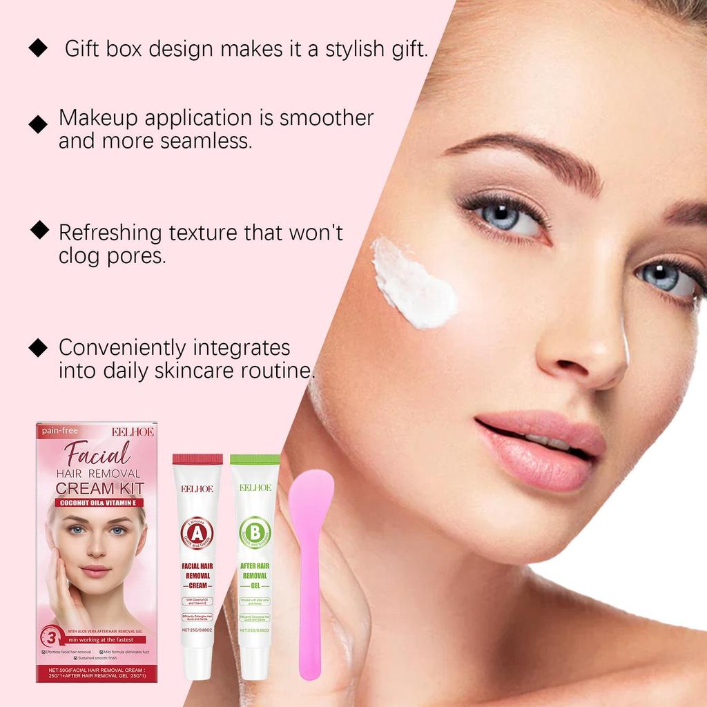 EELHOE Gesichtshaarentfernung & Hautglättungs-Set: Sanfte Enthaarungscreme für feine Gesichts- und Lippenhaare
