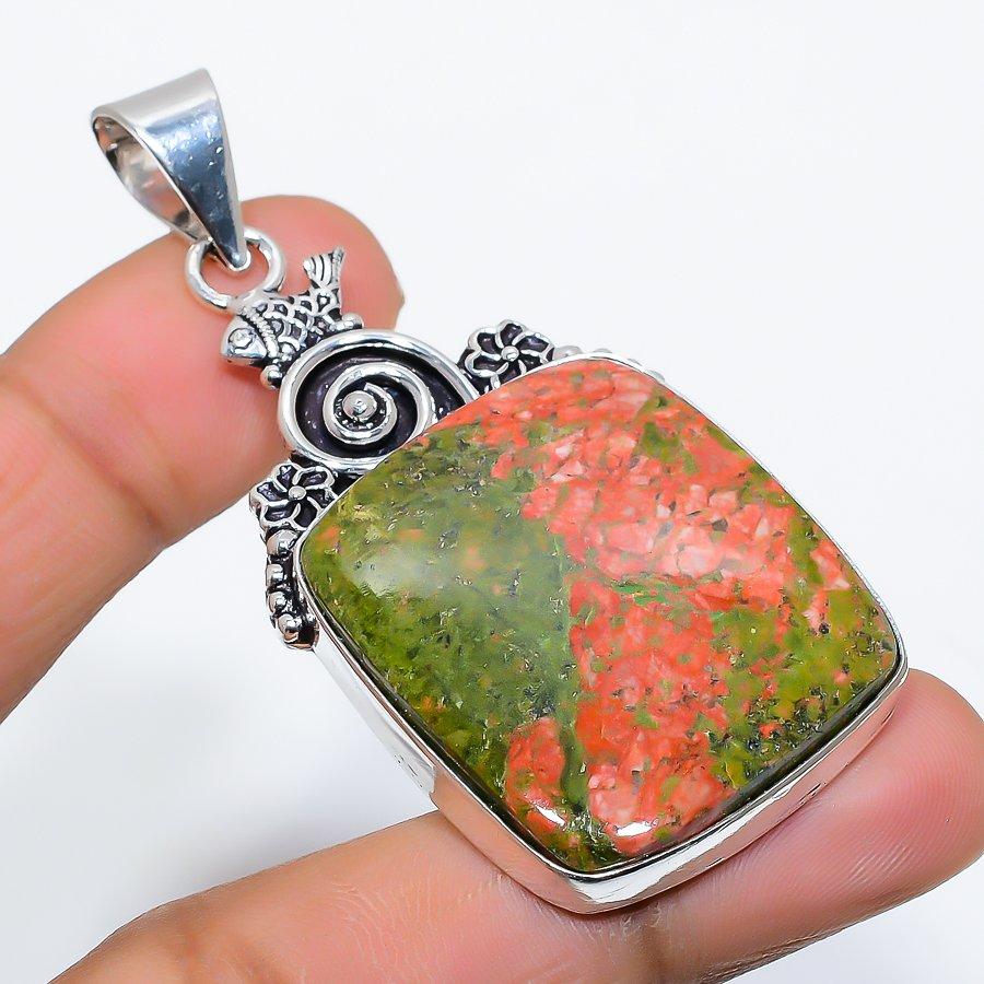 

Unakite Gemstone Handmade 925 Sterling Silver Jewelry Pendant 2.48 SU-9873