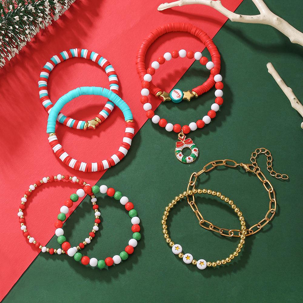 Christmas soft pottery beaded bracelet set English letter bead alloy Christmas pendant gift bracelet