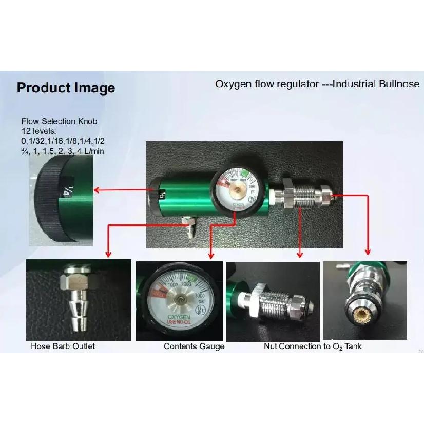 Bull Nose Oxygen Flow Regulator With Pressure Gauge For Oxygen Cylinder And Ozone Generator 0-15L/Min With Humidificator