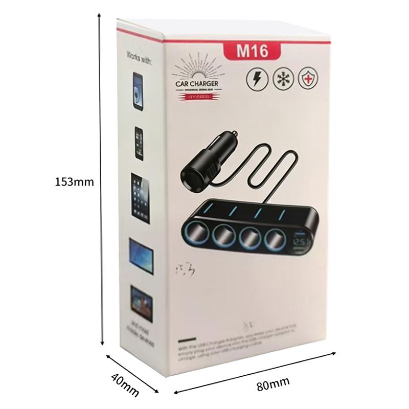7 In 1 Safe Car Fast Charger Adapter 4 Cigarette Lighter Dual USB PD 12-24V Overheat Protection for Vehicle Use