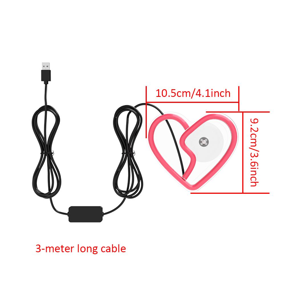 LED Window Automobile Lights for Car, Neon Lights Car Decoration, Glowing Heart Atmosphere Lights USBwiring,interior Decoration