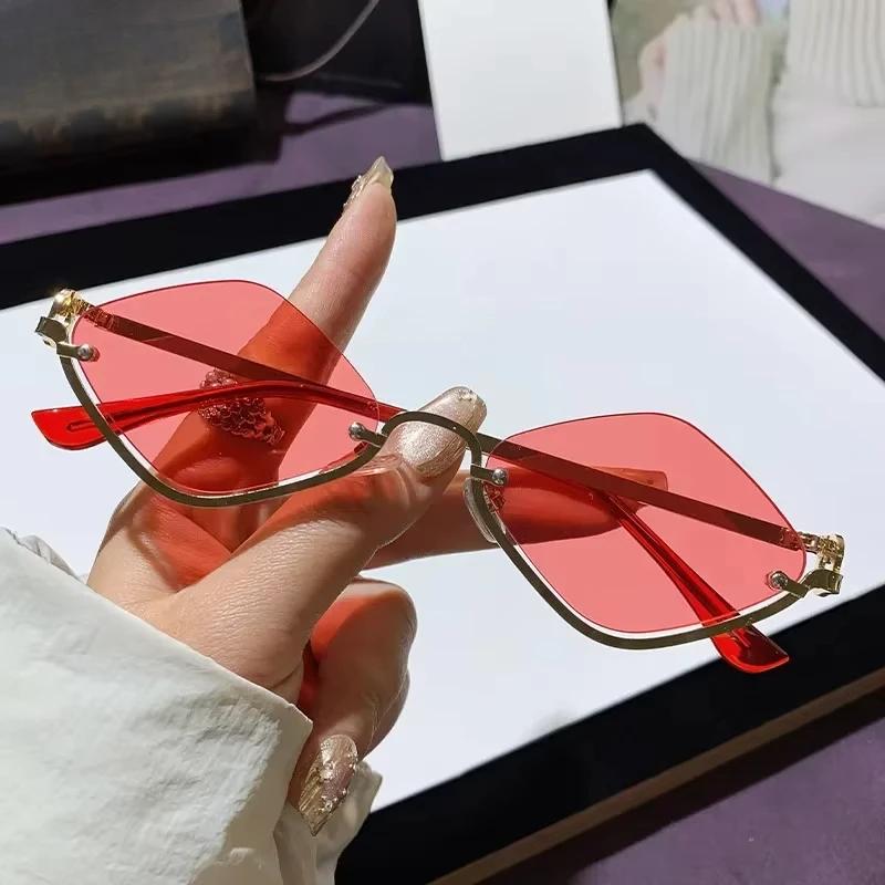 2026 Luxury Women Sunglasses New Half Frame Diamond Shaped Sun Glasses for Men Unisex Dopamine Small Frame Outdoor Eyewear