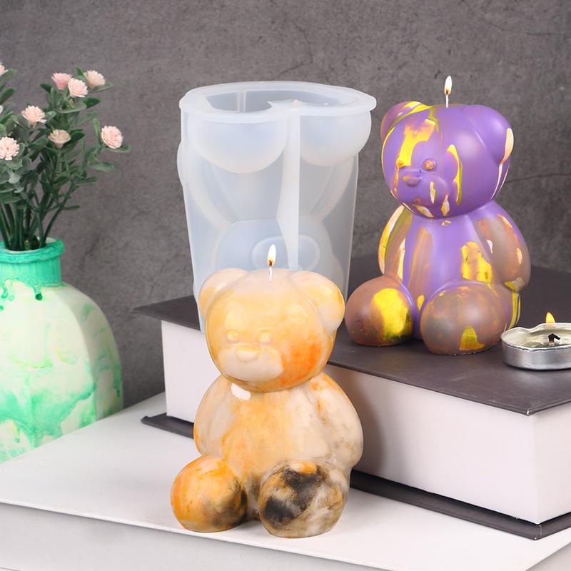 Bear Candle Silicone Mold for Valentine's Day Gift 3D Bear with Heart Aromatherapy Soap Plaster Gypsum Ornament Mould Home Decor