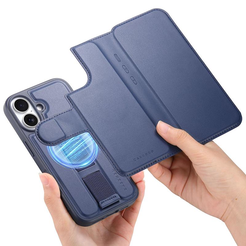 Leather Wallet Case for IPhone 17 Pro Air 15 14 13 12 16 Pro Max Plus Magsafe Case 2 in 1 Detachable Magnetic Flip Cover Holder