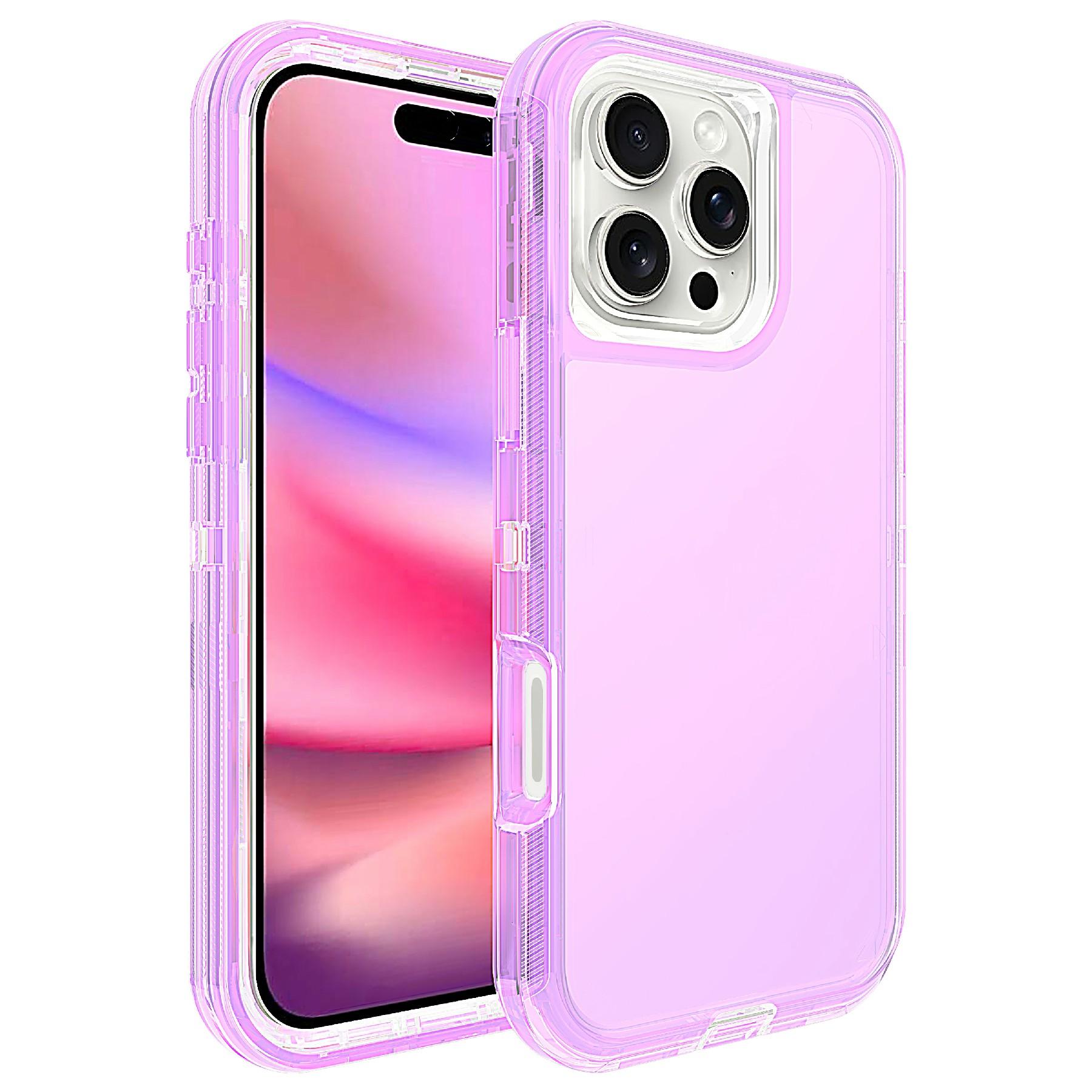 

For iPhone 16 Pro Max Case 3 in 1 Detachable Shockproof TPU+PC Phone Back Cover Transparent Purple
