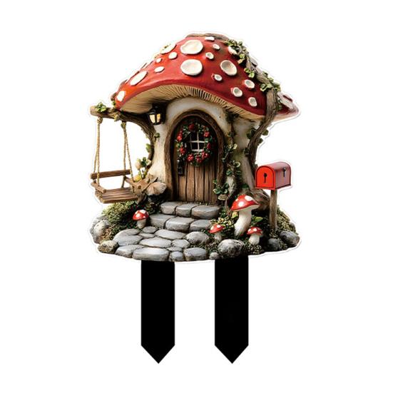 Elf Hut Garden Stake 2D Acrylic Fairy Tale Cabin Decoration Cute Mushroom House D