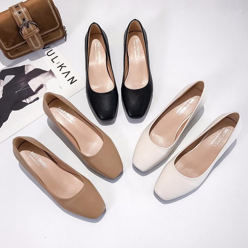 Summer Spring and Autumn Square Head Single Shoes Women s Flat Bottom Light Mouth Low Heel Thick Heel Vintage Nude Work 35 чёрный 5329₽