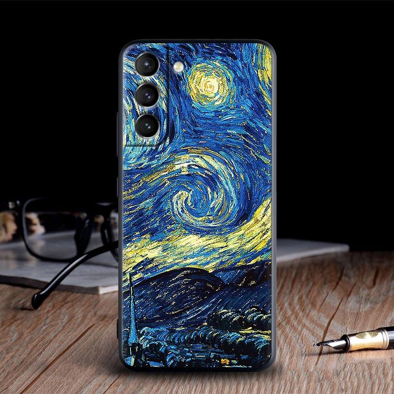 Van Gogh Painting Case For Samsung Galaxy S24 S23 Ultra S21 FE S20 S22 Ultra S10 Plus Starry Sky Cover Sunflower Almond Blossoms