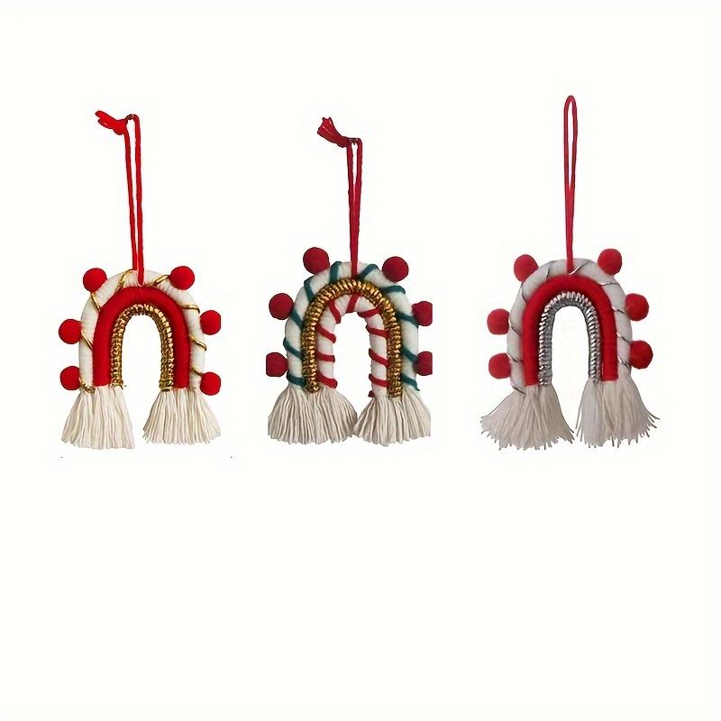 

3pcs Boho Style Christmas Ornaments with Rainbow Tassels Hand Burlap Wall Hanging,Xmas Tree Pendants, Vibrant Rainbow Stripes Golden Glitter Accents 3pcs