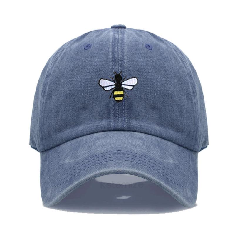 Washed Cotton Honeybee Embroidery Baseball Caps For Men Women Dad Hat Adjustable Snapback Cap Dropshipping
