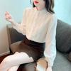 Fashion New 2024 Autumn Long Sleeve Stand Collar Casual Apricot Lace Chiffon Blouse Shirt Women Tops Blouses Shirts J503