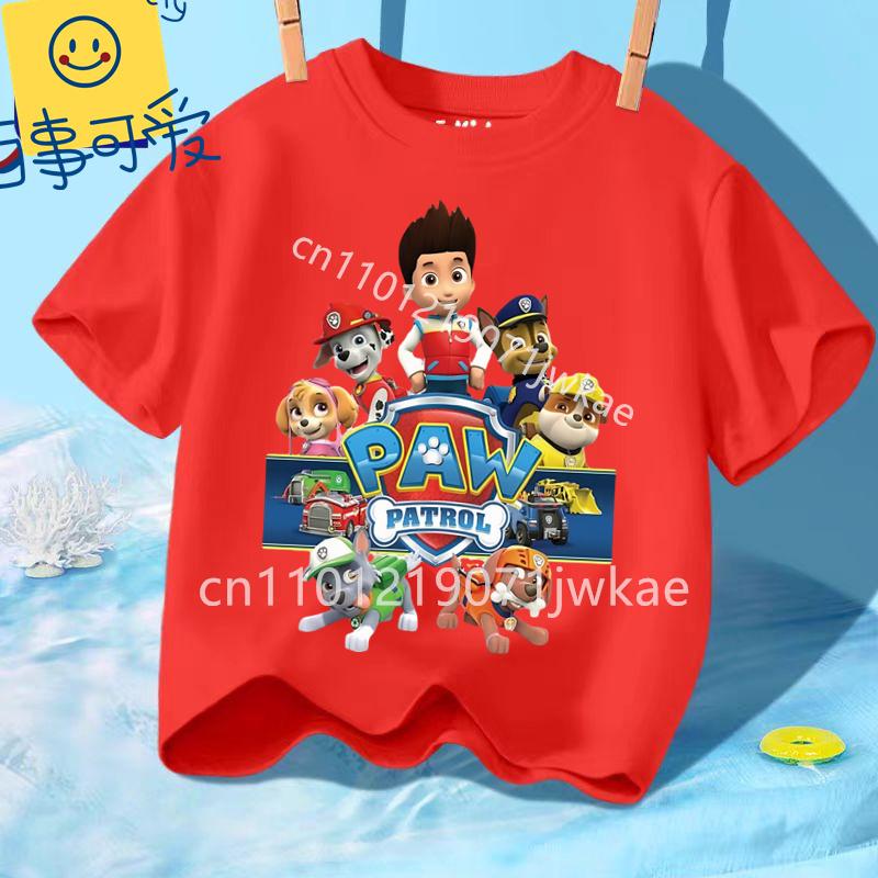 Paw Patrols Girl Boys T Shirt Cartoon Skye Short Sleeve Tops Summer Kids Korean Clothes Baby Casual Tees Cute Birthdays Gifts