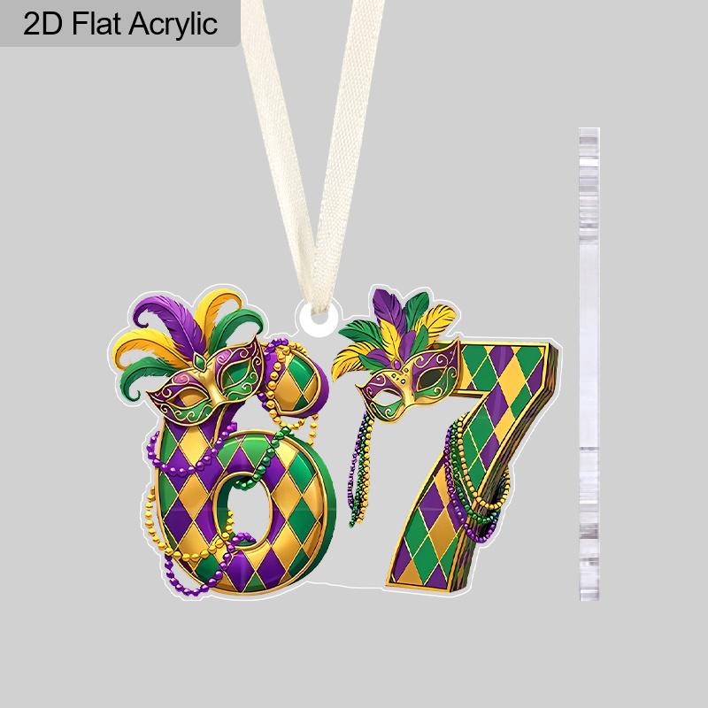 

Украшение Номер 67 Марди Гра Акриловая подвеска Фиолетовый/Зеленый/Золотой Арлекинский узор, Карнавальный подвесной декор для дома, Праздничный подарок на Марди Гра 1pc