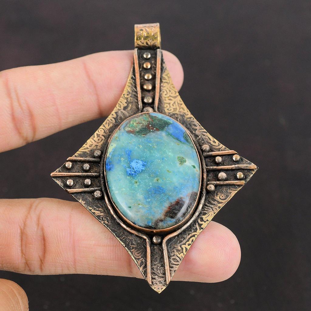 Shattuckite Pendant Copper Pendant Ethnic Pendant Shattuckite Jewelry Handmade Pendant Original Gemstone Pendant Gift For Her Copper Jewelry