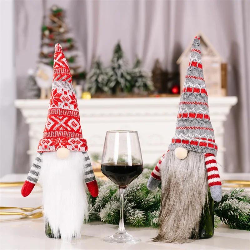 Merry Christmas Gnome Doll Wine Bottle Cover Navidad Decor for Home Faceless Doll Wine Bottle Bag Dining Table Decor Xmas Gift