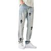 Men's Summer Loose Fit Washed Print Wide-Leg Jeans