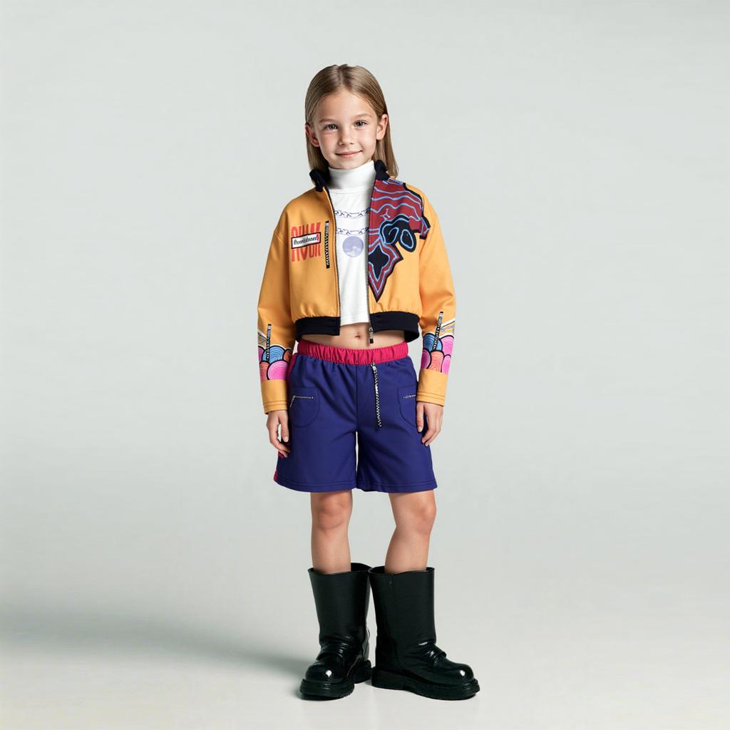Children Clothes KPop Demon Hunters Witch Group Cosplay Clothing Print Girls Pop Singer Jacket + Shorts 2 Pieces Set For Kids
