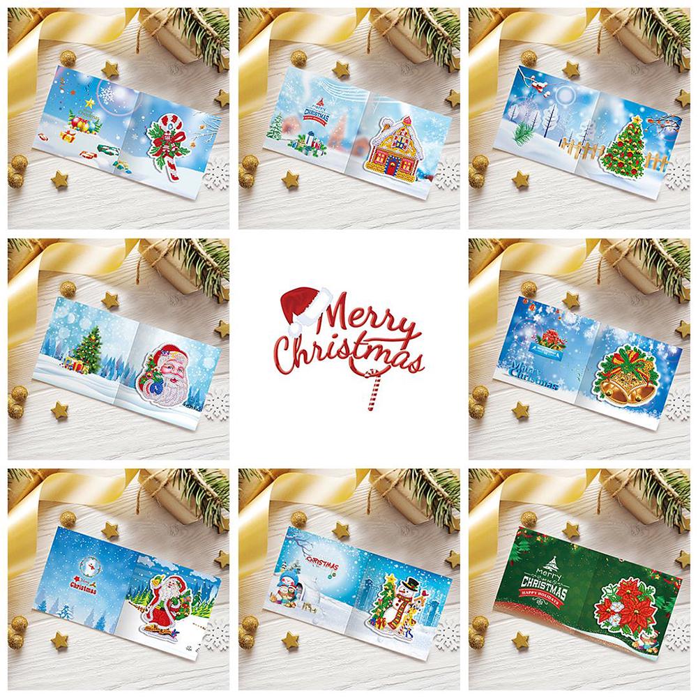 Diamond Painting Christmas Postcards 16/12/8/6PCS Rhinestone Embroidery DIY Handmade New Year Greeting Cards for Christmas