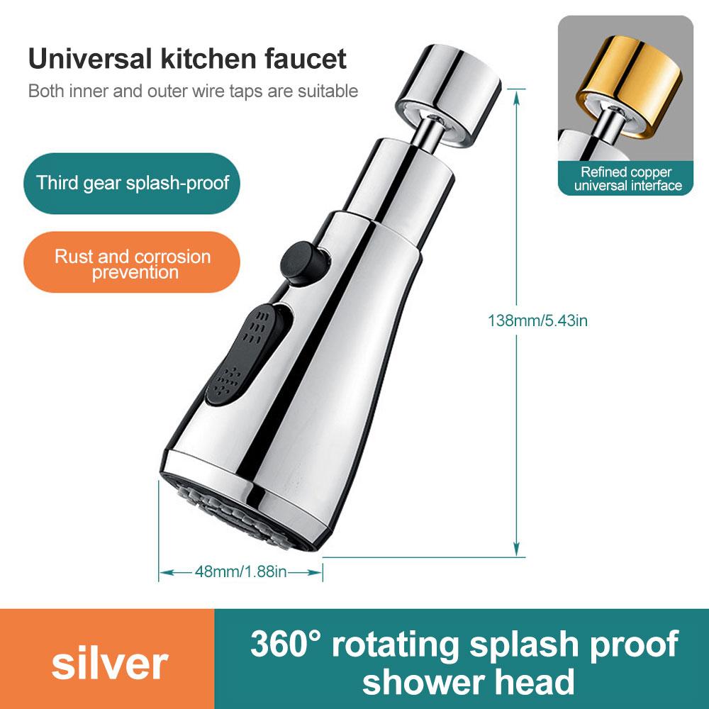 

3 Mode Shower Head Kitchen Tap 360° Rotatable Kitchen Flush High-Pressure W/ Faucet Sprayer Tap Replacement Kitchen Button серебряный