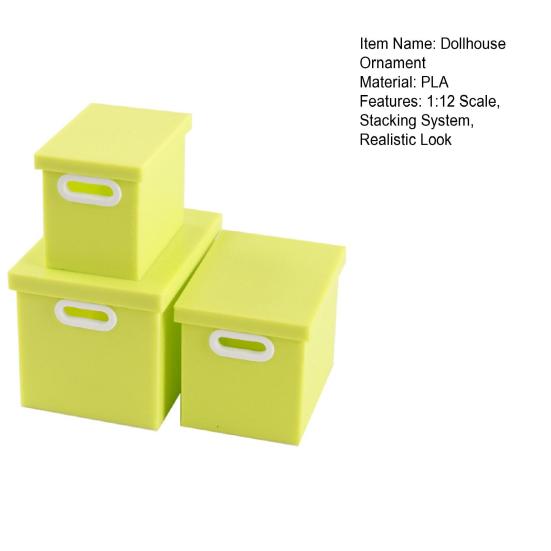 3Pcs/Set Simulation Storage Box 1:12 Miniature Scale Three-Piece Stacking Design Smooth Edges Safe Play Storage Organizer Dollhouse Accessory
