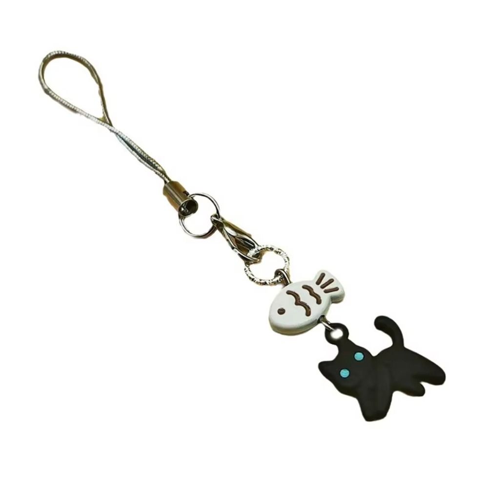 Cellphone Lanyard Black Cat Pendant Bag Decorative Mobile Phone Chain Y2K Phone Charms  Schoolbag