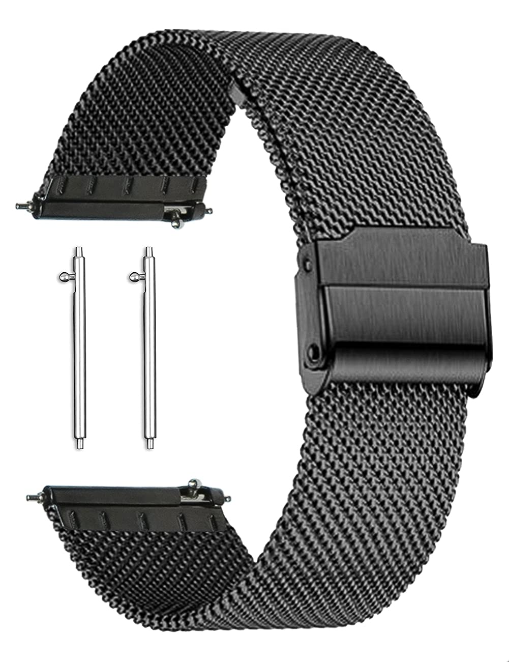 

[Reinherz] Watch Band 20mm Stainless Steel Mesh Breathable Easy Click Double Lock Classic Smartwatch Watch Band Replacement Strap Black
