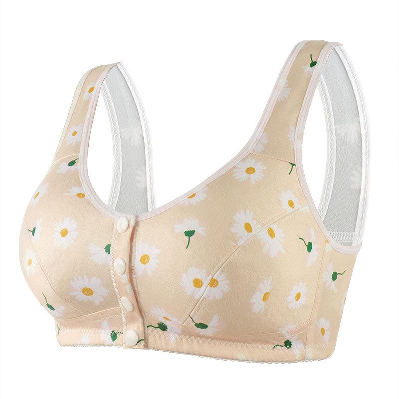 Chinese Style Red Front Buckle Middle-aged and Elderly Underwear Women's Printed Wide Shoulder Straps Tank Top Oversized Bra