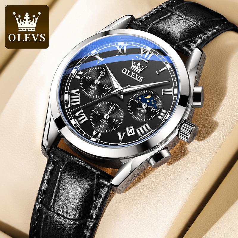 

Oulishi Men s Waterproof Luminous Chronograph Quartz Watch with Three-Eye, Six-Hand Design.