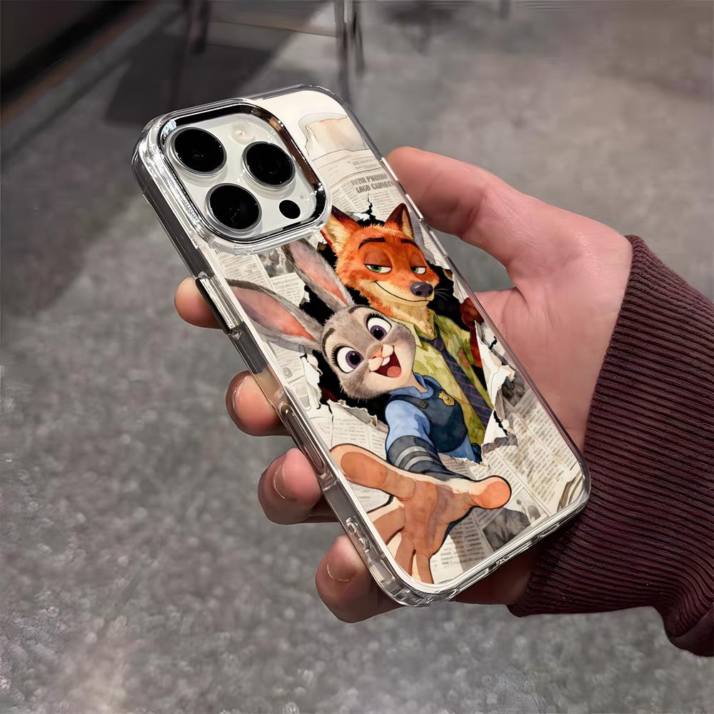Anime Z-Zootopia Phone Case For IPhone 17 Air 16 E 15 14 13 12 11 Plus Pro Max Electroplated Transparent Soft Shell