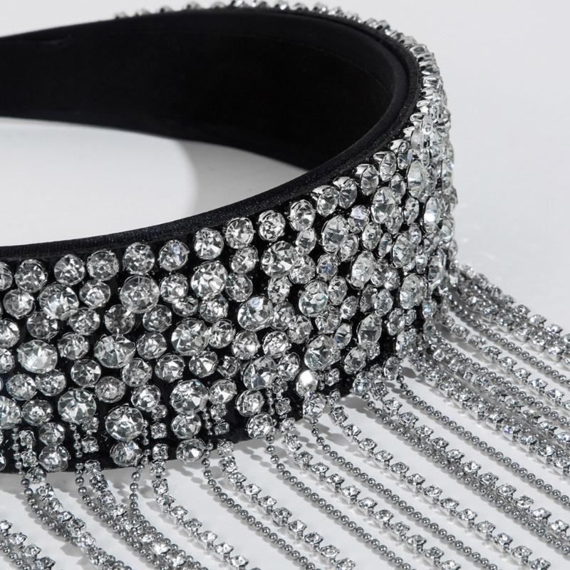 Sparkling Rhinestones Tassels Headband Crystal Headwear with Flowing Fringes Headwear for Parties and Performances
