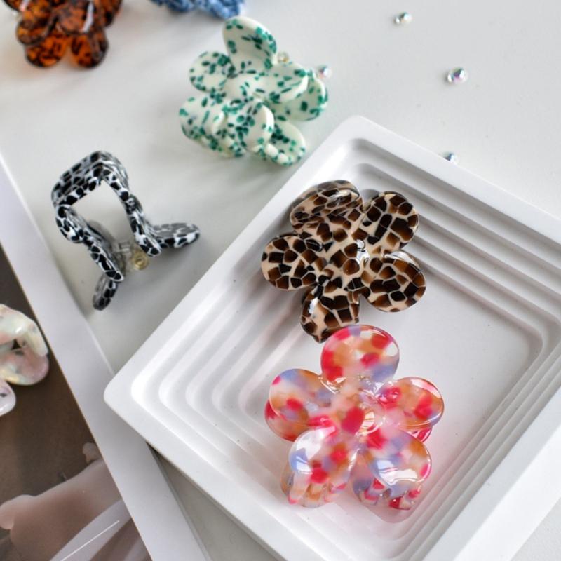 Polychromatic Acetic Acid Flower Shape Small Hair Claw Cute Sweet Style Braided Hair Bangs Hairpin Half Hair Thin Hair Use