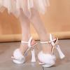 Women's Sandals 14cm High Heel Fluffy Sexy Thick Heel Rhinestone Metal Buckle Fairy 10365 Series 14cm Heel 4cm Platform LFD