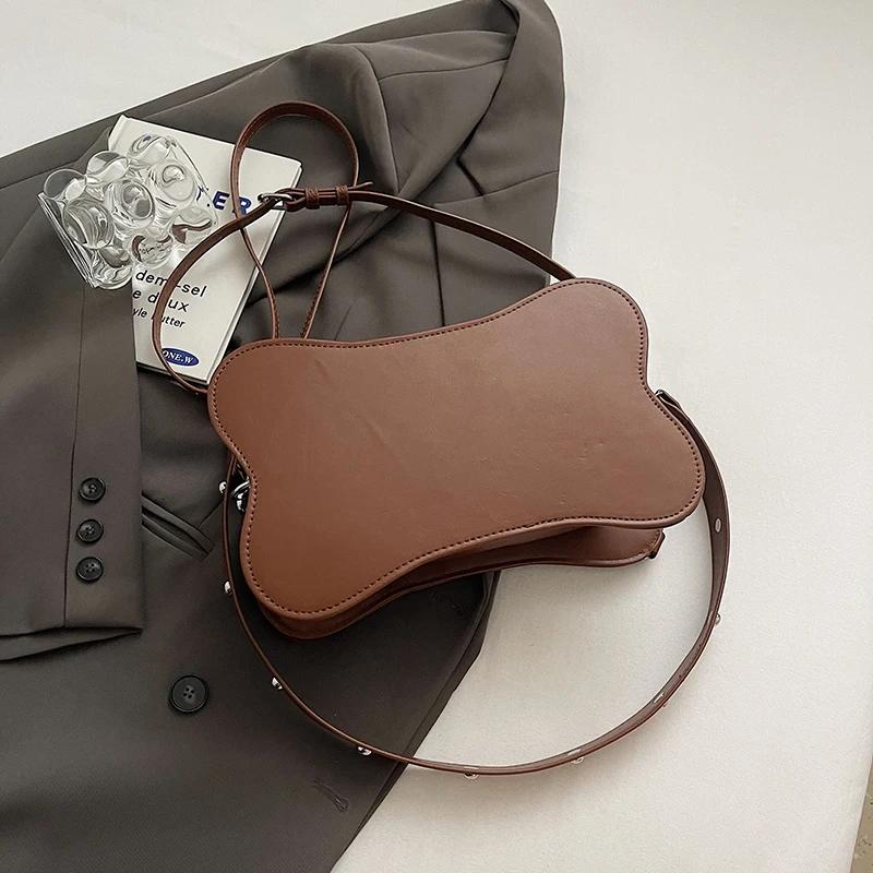 Cross Rivet Decoration Bag for Women PU Shoulder Bag Monochrome Pin Buckle Exquisite Crossbody Bags Fashion