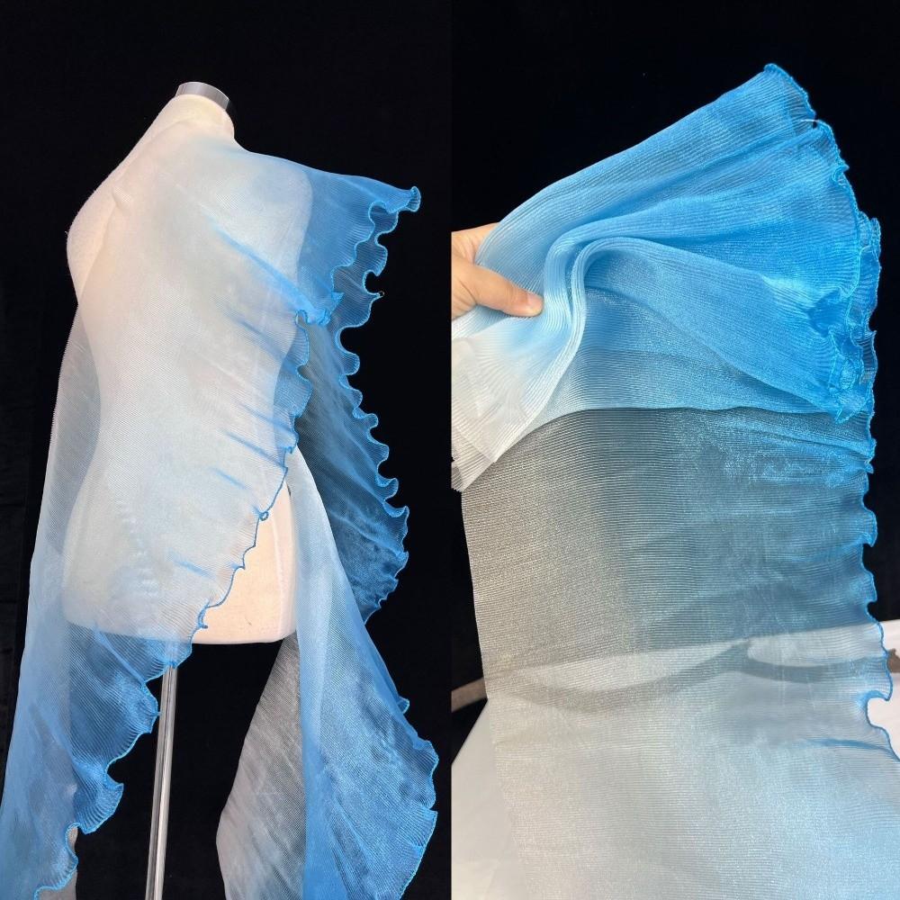 30cm Width Pleated Lace Organza Fabric Water-Shimmer Effect Pleated Mesh Wedding Dress Material Transparent Fabric
