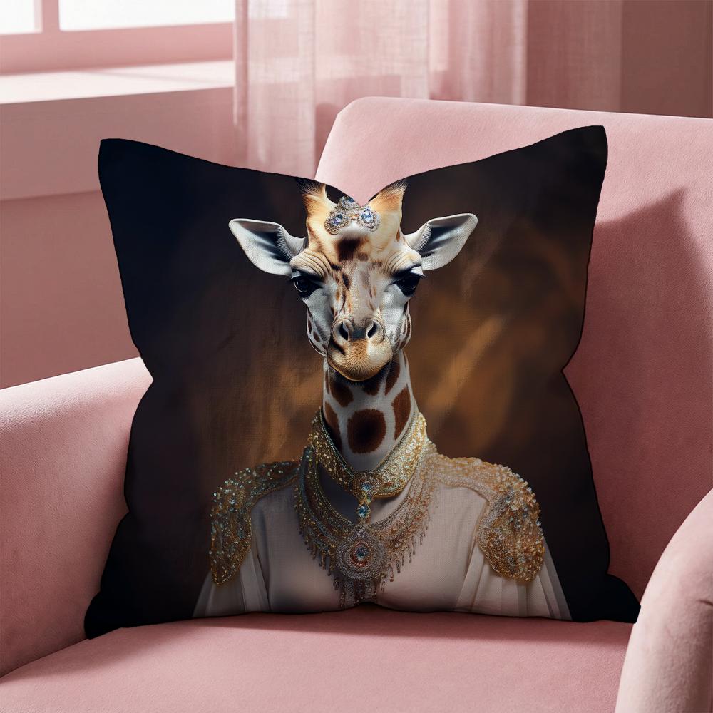 Retro Dressed Up Giraffe THEME Cushion Cover Multi-Scene Pillow Cover for Home & Car - Reversible, Soft & Durable for Daily Use