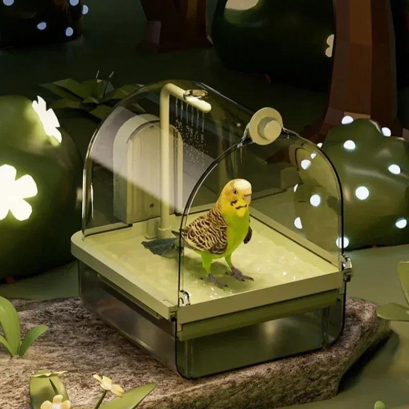 Cage Hanging Parrot Bathtub Automatic Shower Bath Box Practical Accessory for Cockatiel Parakeets Canary Budgie Small Birds