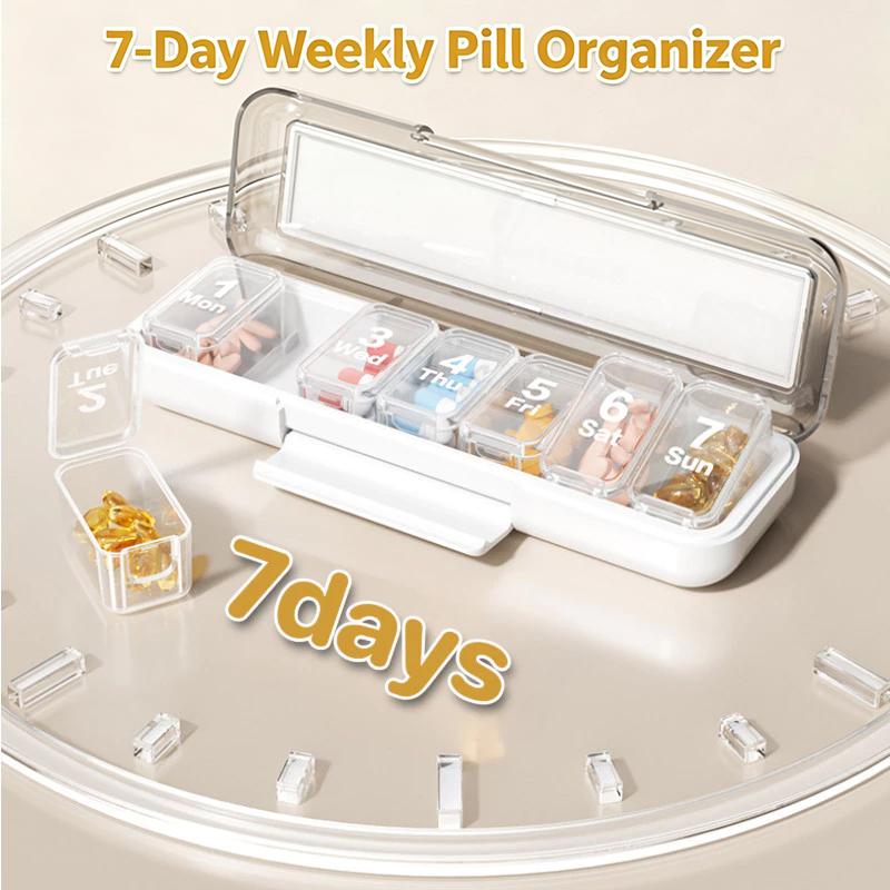7-Day 7-Compartment Pill Box Tightly Sealed Convenient To Carry Provides Individual Compartments Daily Medication Organization